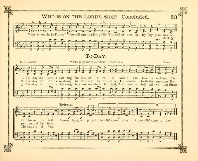 Carols of Joy: choice collection of songs and hymns for the Sunday School, Bible class, and the Home Circle to which has been added an easy method of Rudimental Instruction in Music, for Weekday Study page 53
