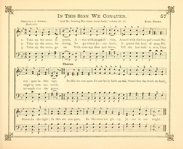 Carols of Joy: choice collection of songs and hymns for the Sunday School, Bible class, and the Home Circle to which has been added an easy method of Rudimental Instruction in Music, for Weekday Study page 57