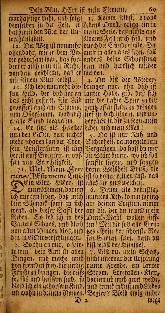 Das Kleine Davidische Psalterspiel der Kinder Zions von alten und neuen auserlesenen Geistes-Gesängen allen wahren heyls-begierigen Säuglingen der Weisheit, insonderheit aber denen Gemeinden des Herrn page 69