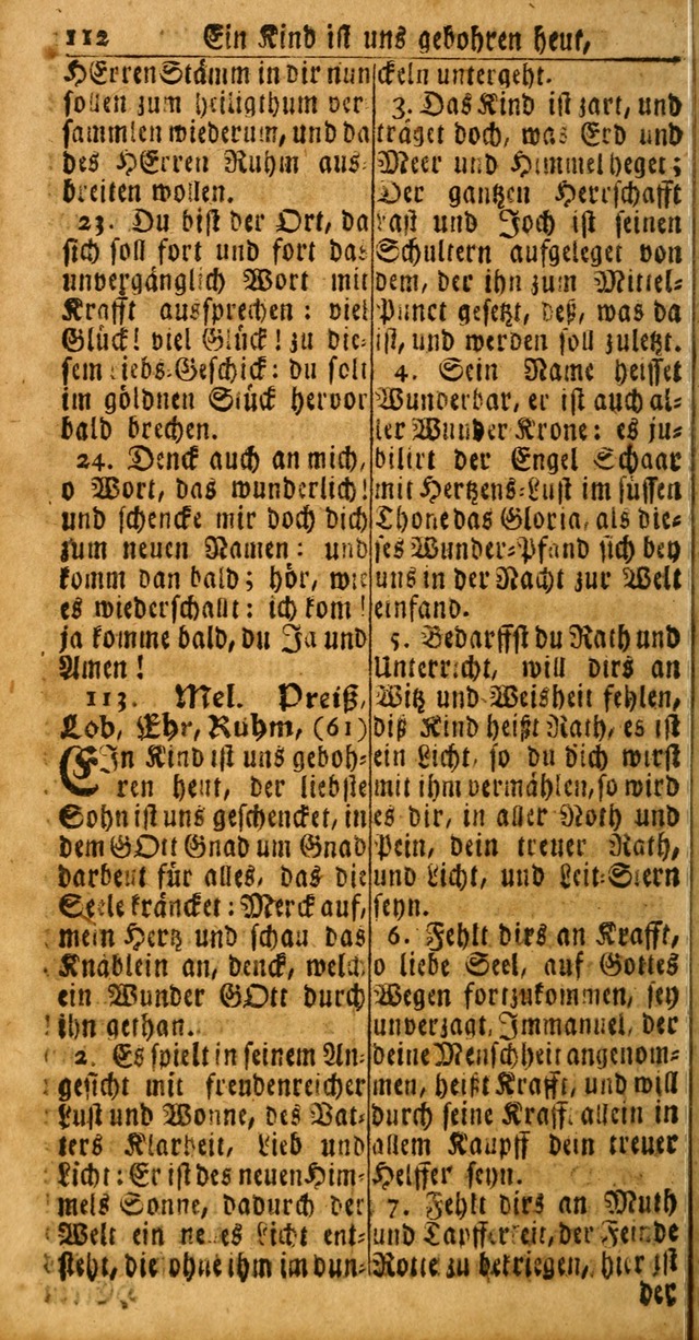 Das Kleine Davidische Psalterspiel der Kinder Zions: von alten und neuen auserlesenen Geistes-Gesängen allen wahren heuls-begierigen säuglingen der weisheit, infonderheit aber denen Gemeinden ... page 112