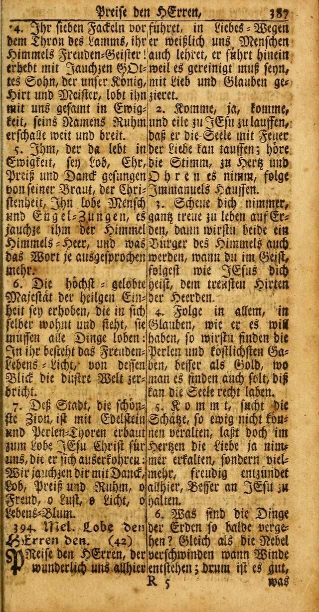 Das Kleine Davidische Psalterspiel der Kinder Zions: von alten und neuen auserlesenen Geistes-Gesängen allen wahren heuls-begierigen säuglingen der weisheit, infonderheit aber denen Gemeinden ... page 387