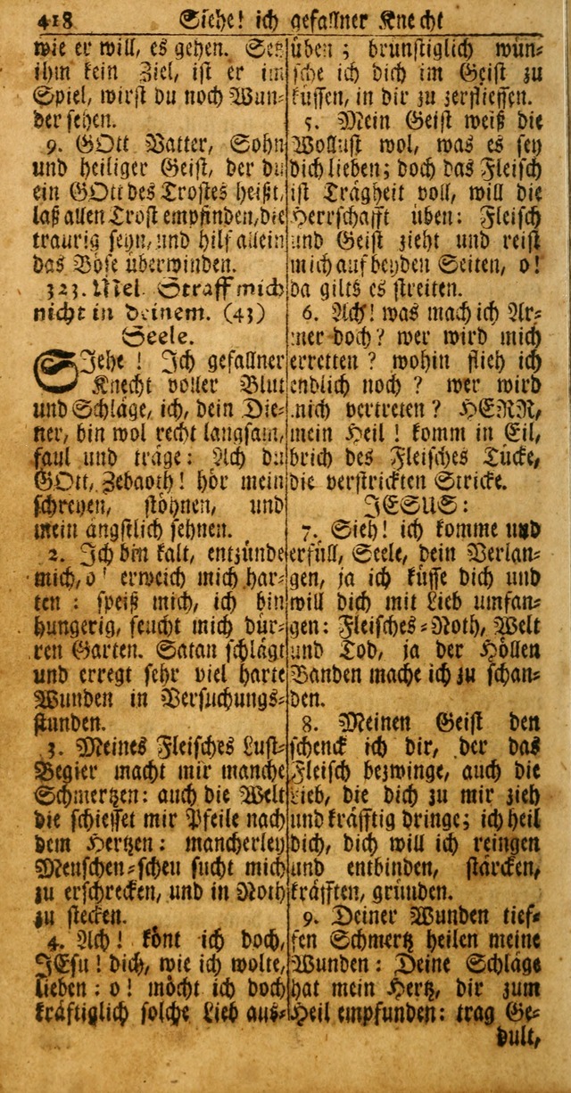 Das Kleine Davidische Psalterspiel der Kinder Zions: von alten und neuen auserlesenen Geistes-Gesängen allen wahren heuls-begierigen säuglingen der weisheit, infonderheit aber denen Gemeinden ... page 418