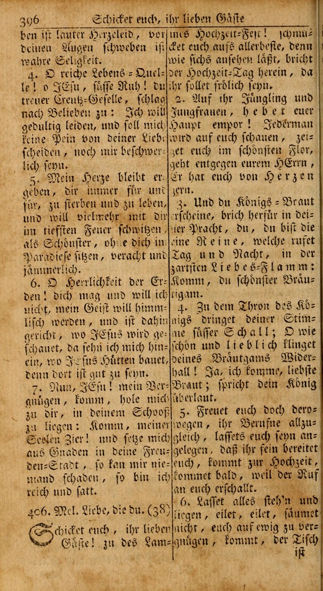 Das Kleine Davidische Psalterspiel der Kinder Zions: von alten und neuen auserlesenen Geistes-Gesängen allen wahren heils-begierigen säuglingen der weisheit, infonderheit aber denen Gemeinden ... page 396