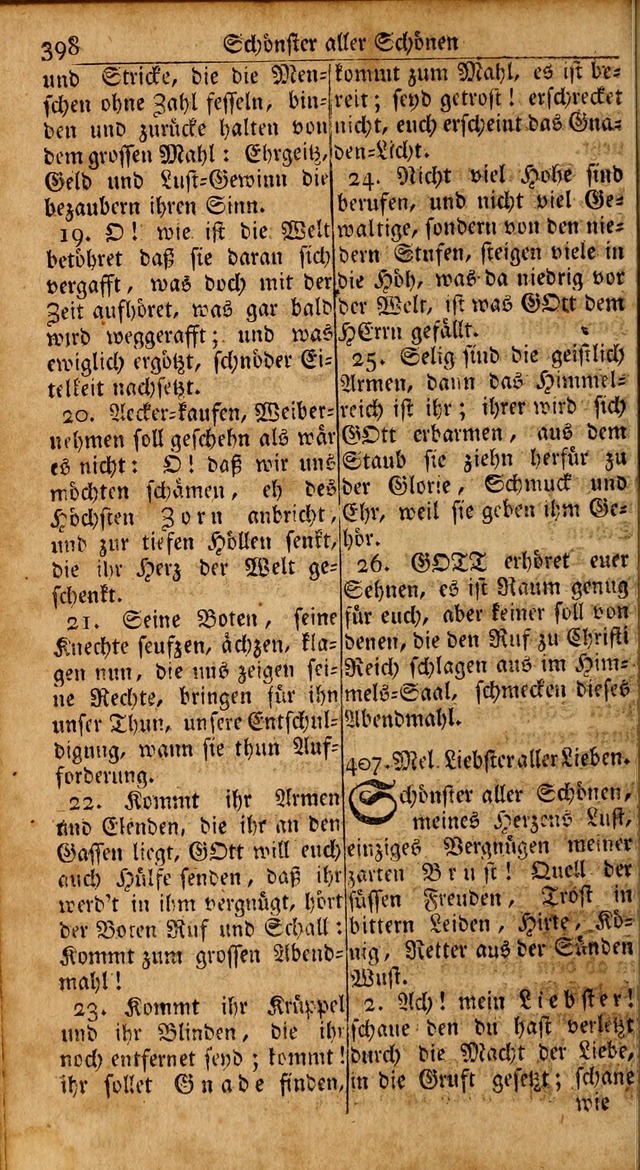 Das Kleine Davidische Psalterspiel der Kinder Zions: von alten und neuen auserlesenen Geistes-Gesängen allen wahren heils-begierigen säuglingen der weisheit, infonderheit aber denen Gemeinden ... page 398