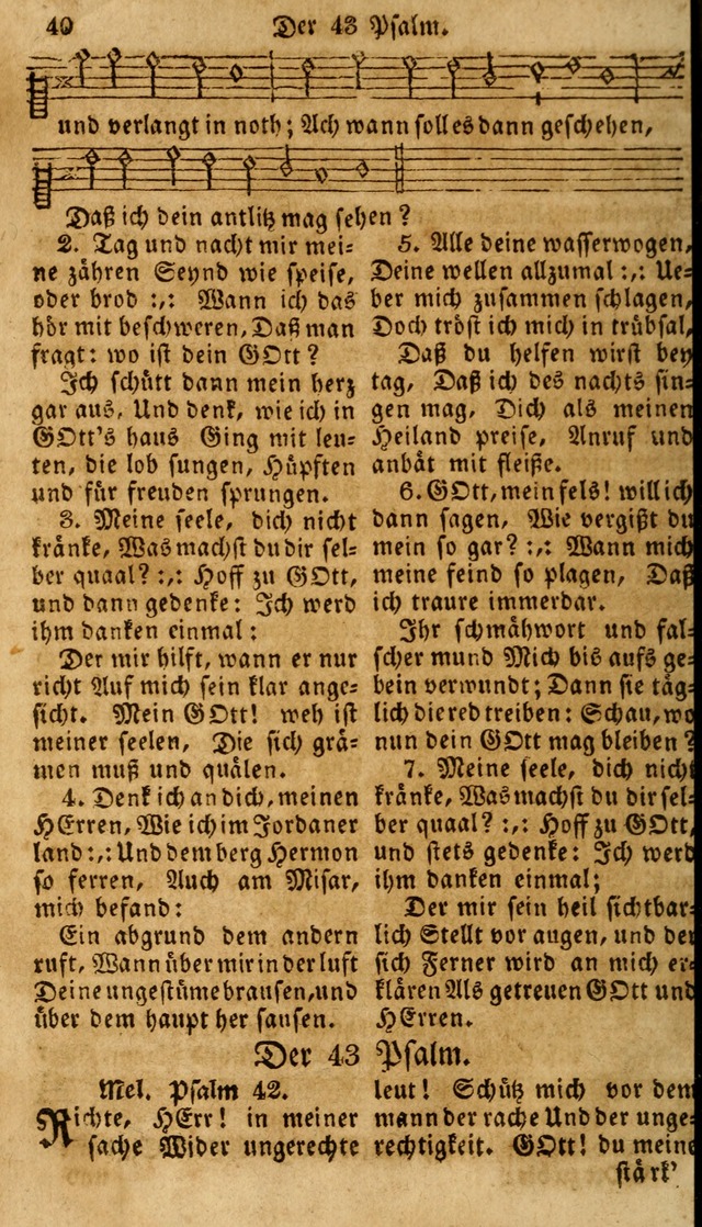 Das neue und verbesserte Gesangbuch, worinnen die Psalmen Davids samt iner Sammlung alter und neuer Geistreicher Lieder, sowohl für privat und Hausandachten, als auch für den öffentlichen..(5th Aufl.) page 40
