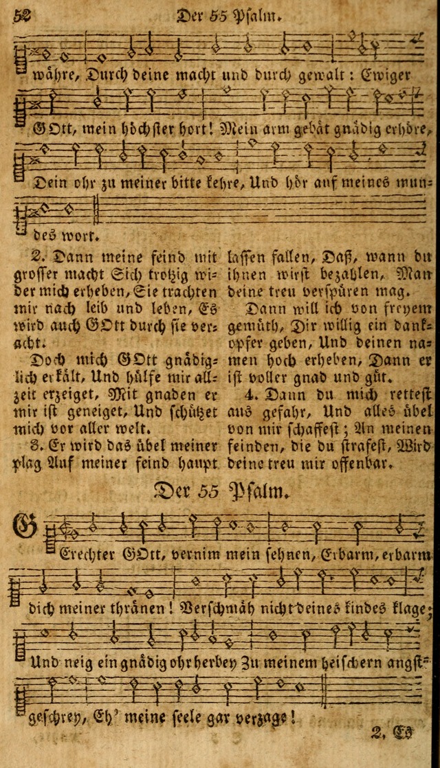 Das neue und verbesserte Gesangbuch, worinnen die Psalmen Davids samt iner Sammlung alter und neuer Geistreicher Lieder, sowohl für privat und Hausandachten, als auch für den öffentlichen..(5th Aufl.) page 52