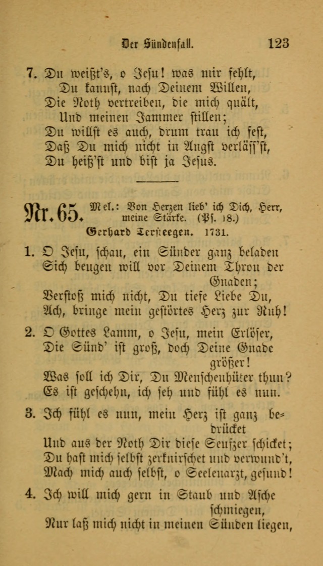 Deutsches Gesangbuch: eine auswahl geistlicher Lieder aus allen Zeiten der Christlichen Kirche für kirchliche und häusliche Gebrauch (Neue, verb. und verm. Aufl) page 123