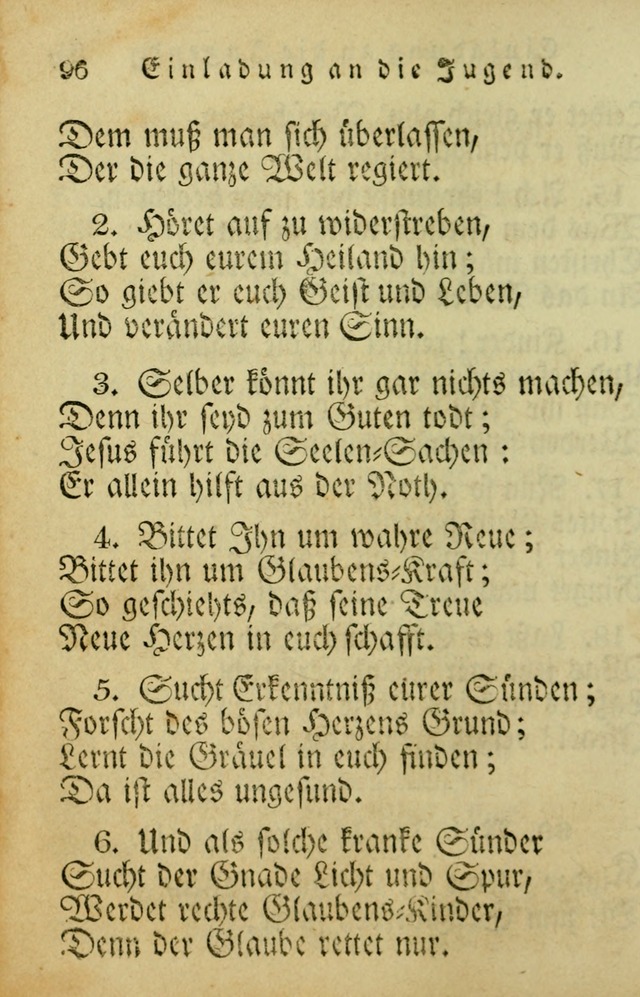 Die Gemeinschaftliche Liedersammlung: zum allgemeinen Gebrauch des wahren Gotrtesdienstes; mit einem inhalt sammt zweisachem Register versehen (4th Aufl) page 96