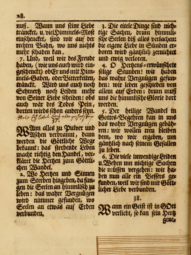 Das Gesäng Der einsamen und verlassenen Turtel-Taube, Nemlich der Christlichen Kirche: oder geistliche u. erfahrungs-volle liedens u. libes-gethöne, als darinnen bendes die volrkost der neuen welt... page 28
