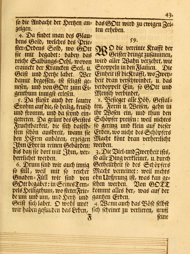 Das Gesäng Der einsamen und verlassenen Turtel-Taube, Nemlich der Christlichen Kirche: oder geistliche u. erfahrungs-volle liedens u. libes-gethöne, als darinnen bendes die volrkost der neuen welt... page 43