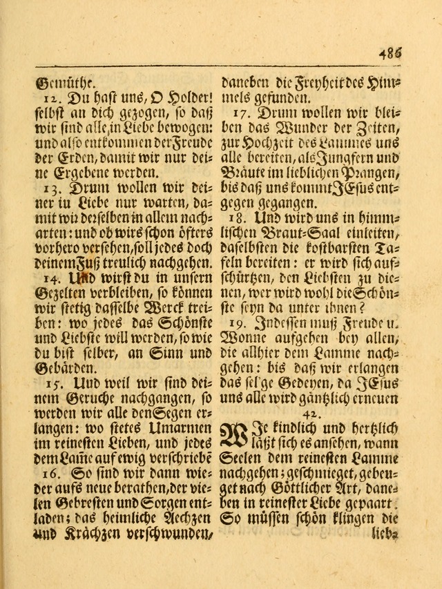 Das Gesäng Der einsamen und verlassenen Turtel-Taube, Nemlich der Christlichen Kirche: oder geistliche u. erfahrungs-volle liedens u. libes-gethöne, als darinnen bendes die volrkost der neuen welt... page 485