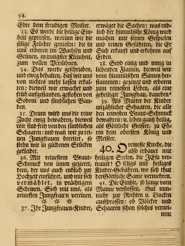 Das Gesäng Der einsamen und verlassenen Turtel-Taube, Nemlich der Christlichen Kirche: oder geistliche u. erfahrungs-volle liedens u. libes-gethöne, als darinnen bendes die volrkost der neuen welt... page 54