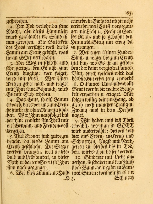 Das Gesäng Der einsamen und verlassenen Turtel-Taube, Nemlich der Christlichen Kirche: oder geistliche u. erfahrungs-volle liedens u. libes-gethöne, als darinnen bendes die volrkost der neuen welt... page 63