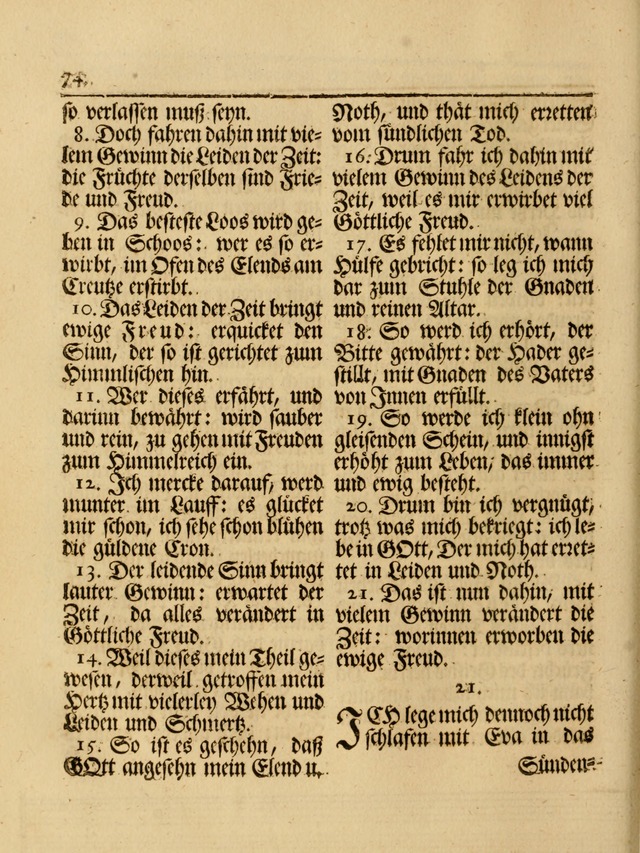 Das Gesäng Der einsamen und verlassenen Turtel-Taube, Nemlich der Christlichen Kirche: oder geistliche u. erfahrungs-volle liedens u. libes-gethöne, als darinnen bendes die volrkost der neuen welt... page 74