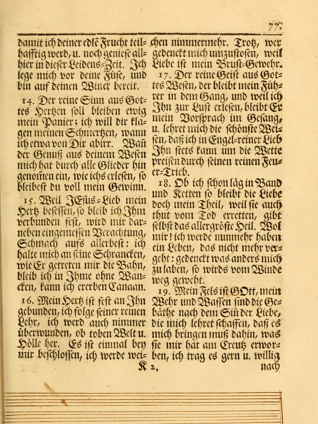 Das Gesäng Der einsamen und verlassenen Turtel-Taube, Nemlich der Christlichen Kirche: oder geistliche u. erfahrungs-volle liedens u. libes-gethöne, als darinnen bendes die volrkost der neuen welt... page 77