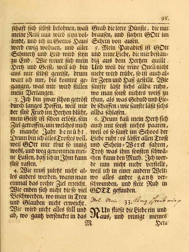 Das Gesäng Der einsamen und verlassenen Turtel-Taube, Nemlich der Christlichen Kirche: oder geistliche u. erfahrungs-volle liedens u. libes-gethöne, als darinnen bendes die volrkost der neuen welt... page 91