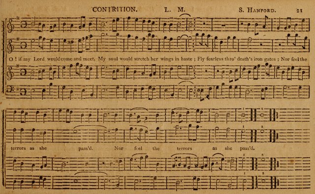 The Delights of Harmony; or, Norfolk Compiler: being a new collection of psalm tunes, hymns and anthems with a variety of set pieces, from the most approved American and European authors... page 21