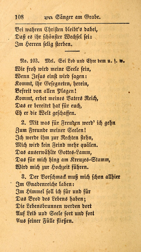 Der Sänger am Grabe: Eine Auswahl Lieder zum Gebrauch bei Leichen-Begängnissen, wie auch Trost-Lieder für Solche, die um geliebte Todte trauern page 104