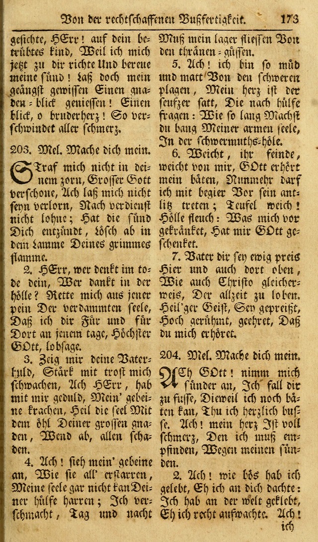 Das Geistliche Saitenspiel: oder, Eine Sammlung auserlesener, erbaulicher, geistreicher Lieder zum Gebrauch aller Gottliebenden Seelen, insonderheit für dei Gemeinen der Evangelischen... (1st Aufl.) page 173