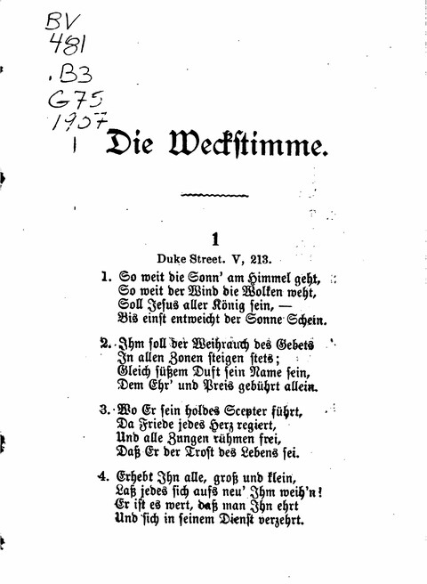 Die Weckstimme: Eine Sammlung geistlicher Lieder für jugendliche Sänger (8th ed.) page 1