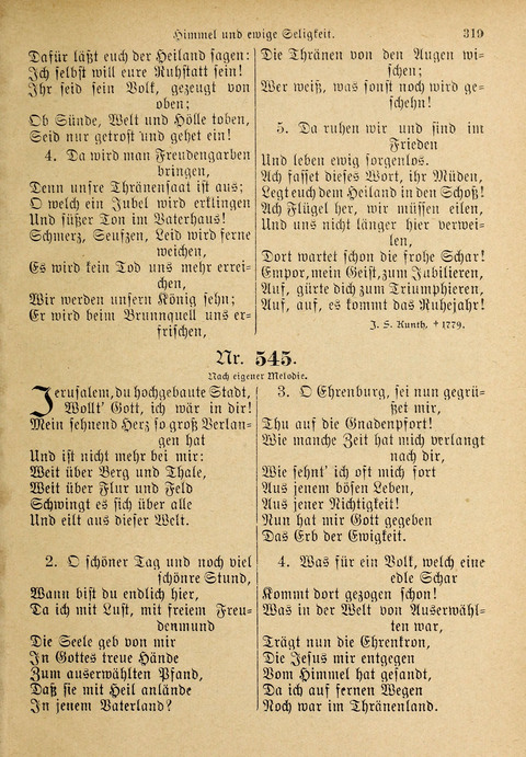 Evangelisches Gesangbuch: für die deutschen Congregational-Gemeinden von Nork-Amerika page 319