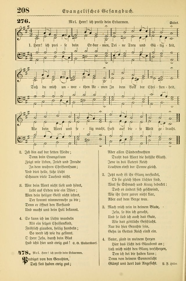 Evangelisches Gesangbuch mit vierstimmigen Melodien: für den öffentlichen und häuslichen Gottesdienst page 208