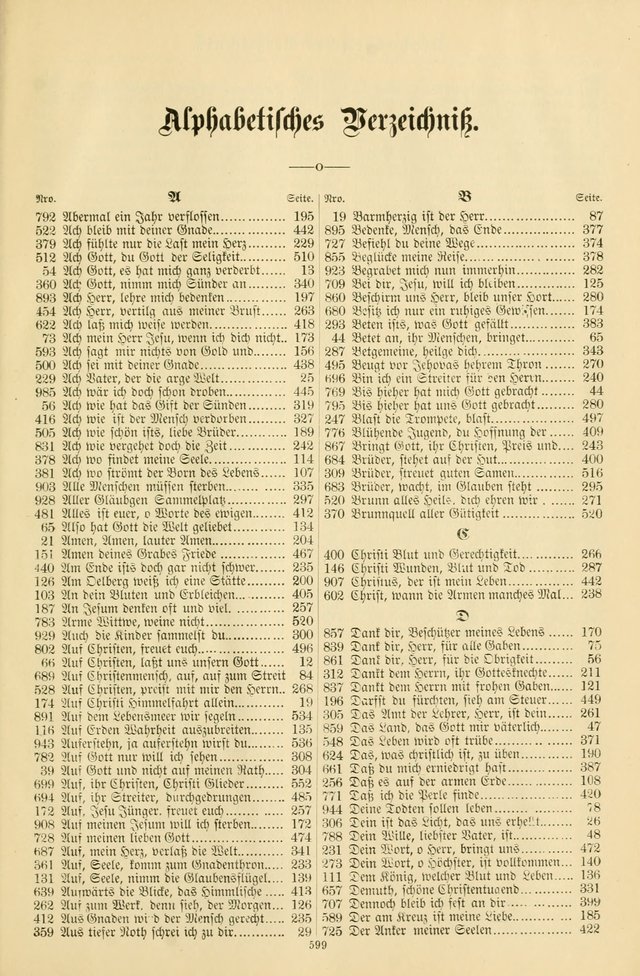 Evangelisches Gesangbuch mit vierstimmigen Melodien: für den öffentlichen und häuslichen Gottesdienst page 599