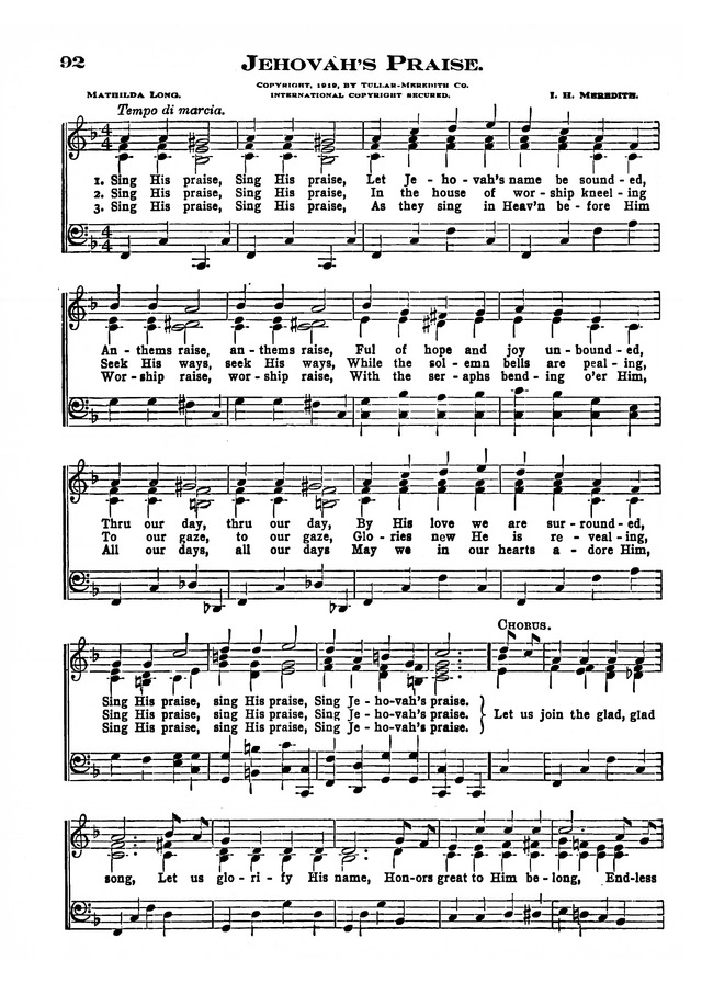 The Excelsior Hymnal page 92