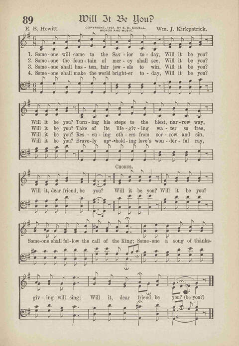 The Excell Hymnal: for the church and Sunday school page 89