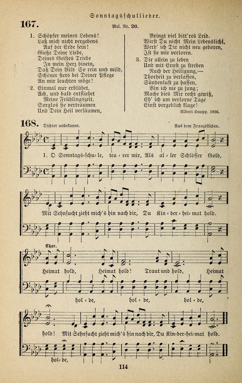 Evangelischer Liederschatz: eine Auswahl der bekanntesten Kernlieder für Sonntags-Schule, Vereine und Gottesdienste (2. Auflage) page 114