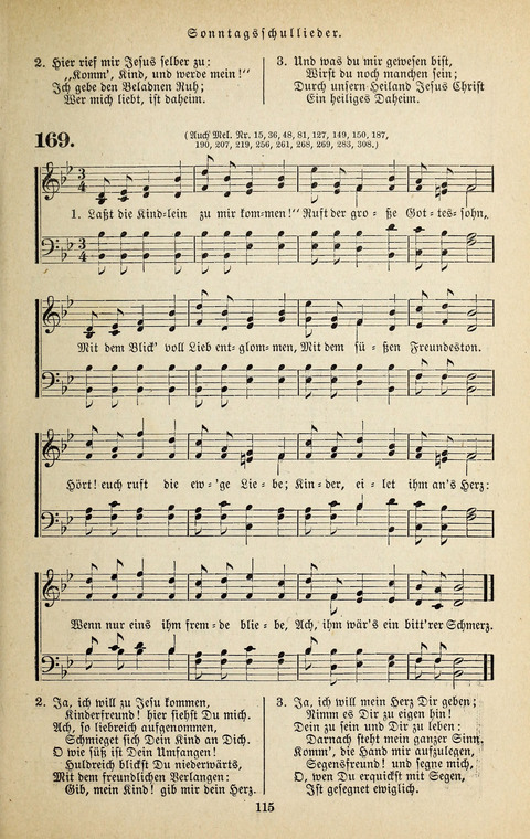 Evangelischer Liederschatz: eine Auswahl der bekanntesten Kernlieder für Sonntags-Schule, Vereine und Gottesdienste (2. Auflage) page 115