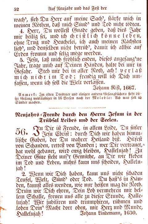 Evangelisch-Lutherisches Gesang-Buch: worin die gebräuchlichsten alten Kirchen-Lieder Dr. M. Lutheri und anderer reinen lehrer und zeugen Gottes, zur Befoerderung der wahren ... (2. verm. Aus.) page 52