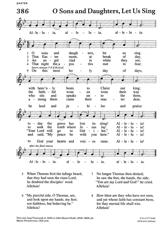 Evangelical Lutheran Worship 386 O Sons And Daughters Let Us Sing Hymnary Org