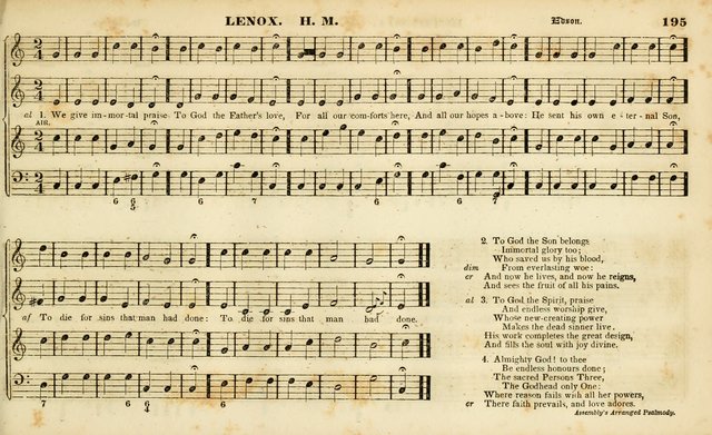 Evangelical Musick: or, The Sacred Minstrel and Sacred Harp United: consisting of a great variety of psalm and hymn tunes, set pieces, anthems, etc. (10th ed) page 195