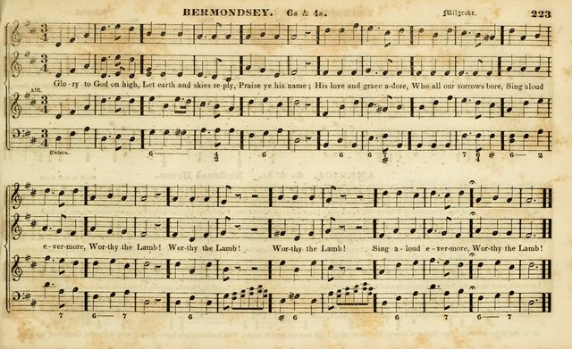 Evangelical Musick: or, The Sacred Minstrel and Sacred Harp United: consisting of a great variety of psalm and hymn tunes, set pieces, anthems, etc. (10th ed) page 223