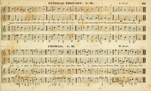 Evangelical Musick: or, The Sacred Minstrel and Sacred Harp United: consisting of a great variety of psalm and hymn tunes, set pieces, anthems, etc. (10th ed) page 99
