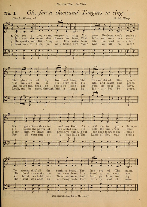 Evangel Songs: words and music, suitable for all services of sacred song page 1