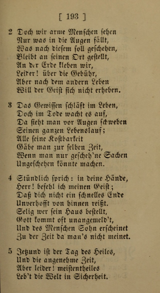 Eine unparteiische Lieder-Sammlung zum Gebrauch beim Oeffentlichen Gottesdienst und Häuslichen Erbauung page 193