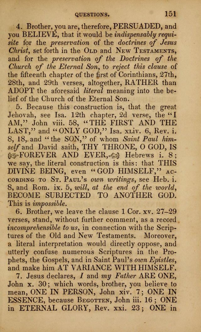 The Faith and Doctrines of the Church of the Eternal Son: intended as a church book for the church of the Eternal Sons generally... to which is added a number of select hymns adapted to the worship... page 151