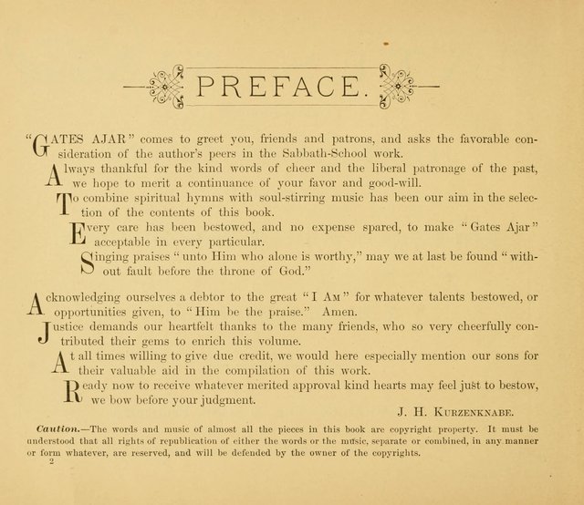 Gates Ajar: a collection of hymns and tunes for use in Sunday schools, praise and prayer meetings page 2
