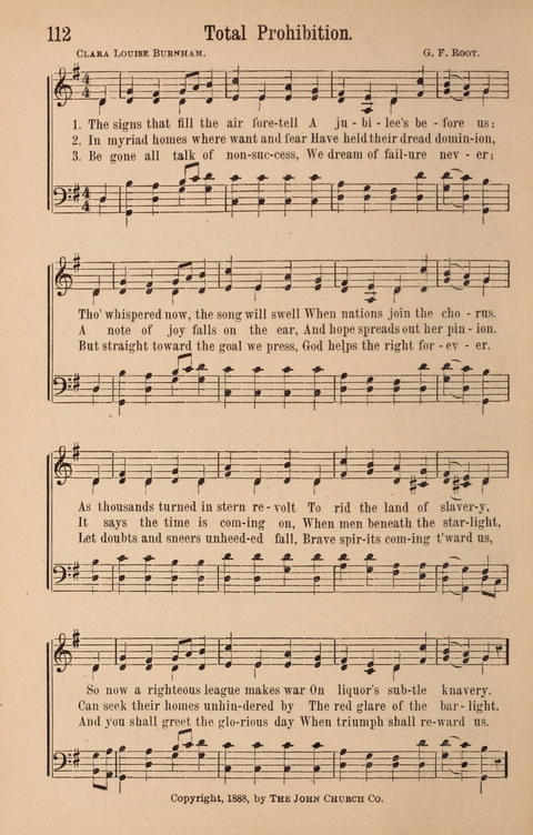 The Glorious Cause: a Collection of Songs, Hymns and Choruses for Earnest Temperance Workers page 112