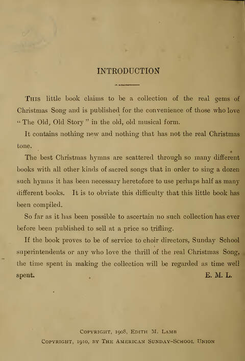 Gems of Christmas Song: a collection of old Christmas carols and hymns for use year after year in the home and at Christmas festivals page iii