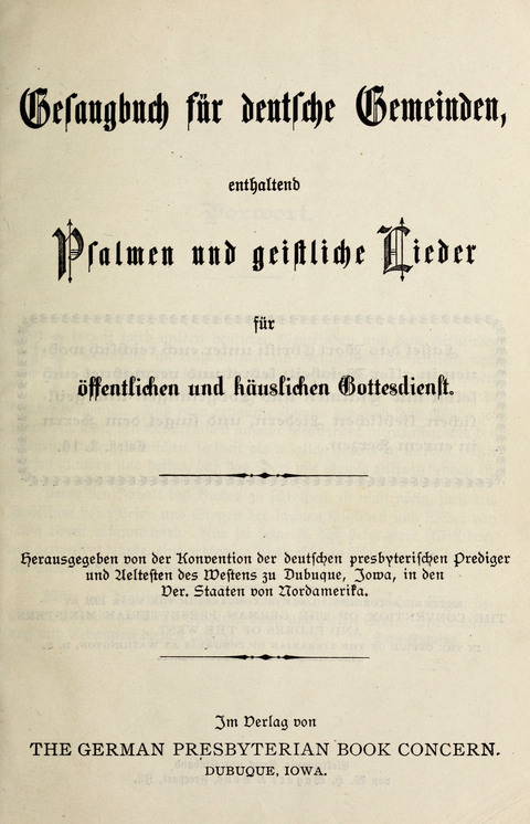 Gesangbuch für deutsche Gemeinden: enthaltend Psalmen und geistliche Lieder für öffentlichen und häuslichen Gottesdienst page vi