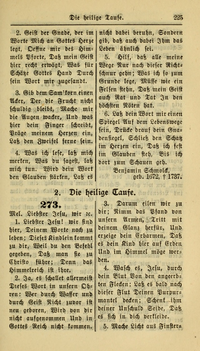 Gesangbuch der Evangelischen Kirche: herausgegeben von der Deutschen Evangelischen Synode von Nord-Amerika page 225