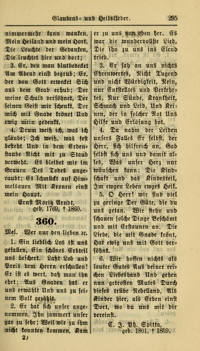 Gesangbuch der Evangelischen Kirche: herausgegeben von der Deutschen Evangelischen Synode von Nord-Amerika page 295