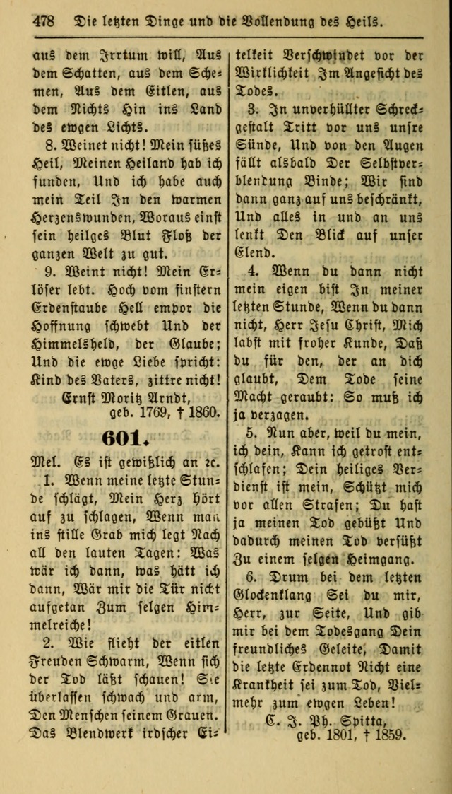 Gesangbuch der Evangelischen Kirche: herausgegeben von der Deutschen Evangelischen Synode von Nord-Amerika page 478