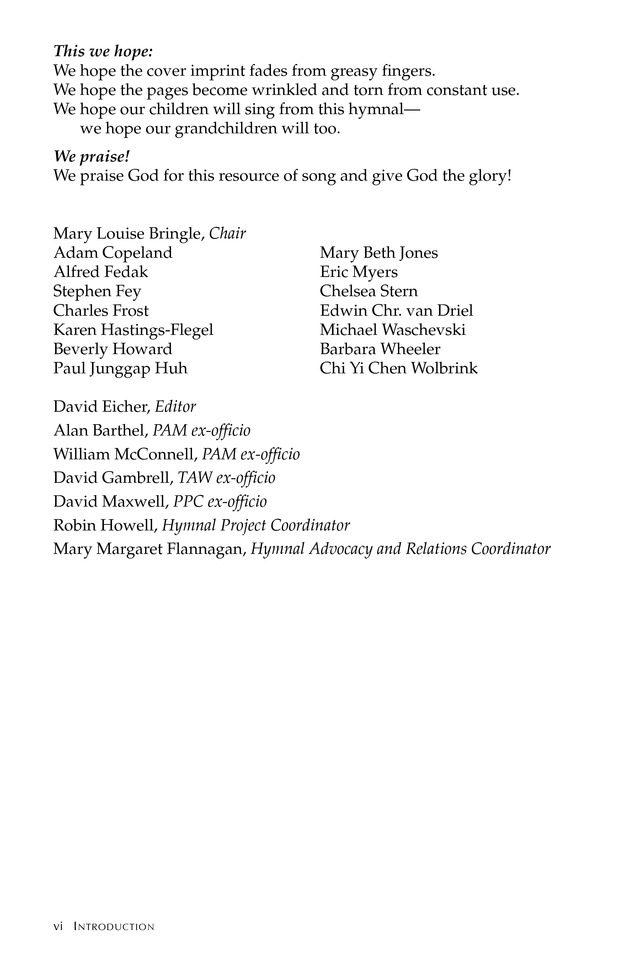 Glory to God: the Presbyterian Hymnal page vi