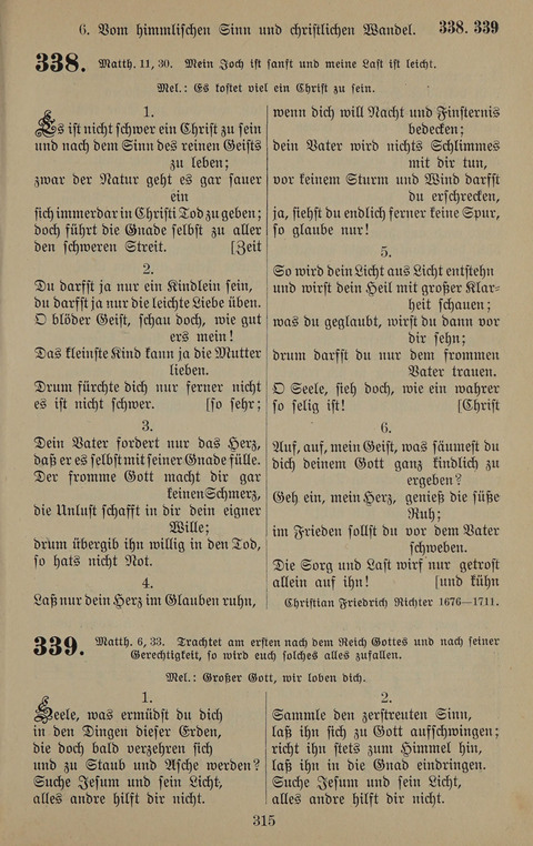 Gesangbuch: zum gottesdienstlichen und häuslichen Gebrauch in Evangelischen Mennoniten-Gemeinden (3rd ed.) page 315