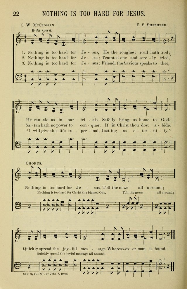 Gospel Hosannas: A Choice Collection of Hymns and Tunes for use in Evangelistic, Brotherhood and Mission Meetings, Sunday School, Etc. page 22