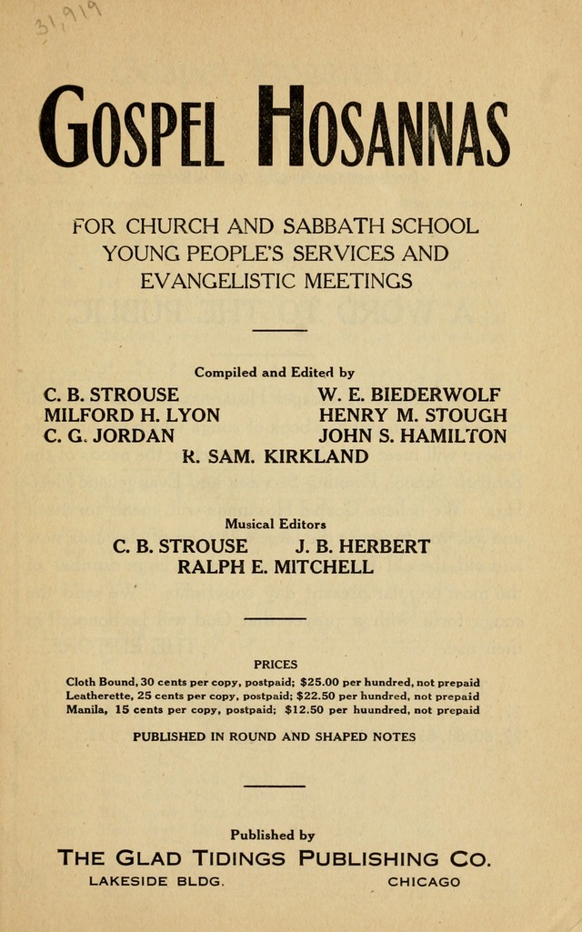 Gospel Hosannas: for church and Sabbath school, young people